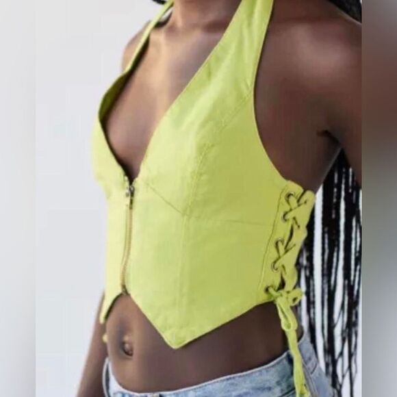 NWT UO Green Halter Vest W/Zipper Sz Lg - Picture 5 of 7